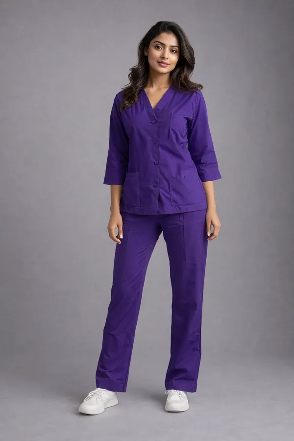 Elite_Purple_Medical_Scrub_Set_for_Women_SPUN_Fabric_|_Comfortable_|_V-Neck_Top_&_Touser_|_Soft_Breathable_Fabric,_Professional_Workwear