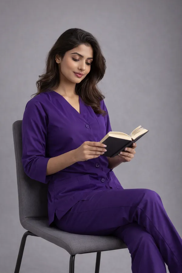 Elite_Purple_Medical_Scrub_Set_for_Women_SPUN_Fabric_|_Comfortable_|_V-Neck_Top_&_Touser_|_Soft_Breathable_Fabric,_Professional_Workwear