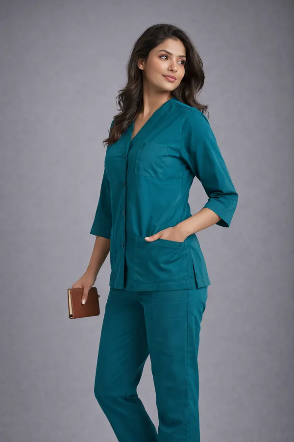 Elite_Teel_Blue_Medical_Scrub_Set_for_Women_SPUN_Fabric_|_Comfortable_|_V-Neck_Top_&_Touser_|_Soft_Breathable_Fabric,_Professional_Workwear