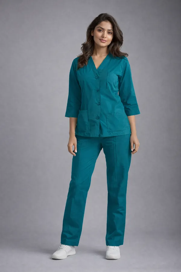 Elite_Teel_Blue_Medical_Scrub_Set_for_Women_SPUN_Fabric_|_Comfortable_|_V-Neck_Top_&_Touser_|_Soft_Breathable_Fabric,_Professional_Workwear