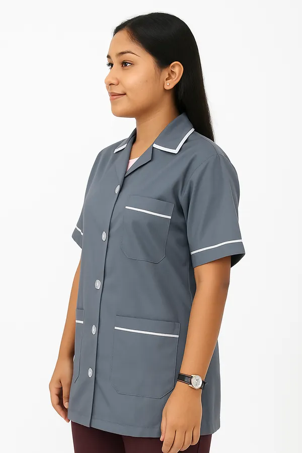 Grey_Staff_Apron_|_Unisex_|_3-Pocket_Apron_V-Neck_Half_Sleeves_|_Style_with_White_Pipine_|_Uniform_For_Medical_Professionals_(Staff_&_Nursing)