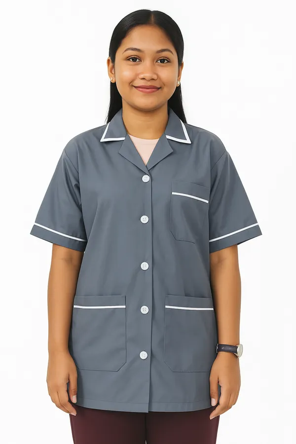 Grey_Staff_Apron_|_Unisex_|_3-Pocket_Apron_V-Neck_Half_Sleeves_|_Style_with_White_Pipine_|_Uniform_For_Medical_Professionals_(Staff_&_Nursing)