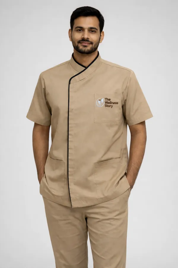 Male_Staff_Dress_|_Polycotton,_Stylish,_Comfortable_|_Half_Sleeves_|_Uniform_for_Professional_Staff_|_Color_(Beige)_Sizes-_S-2XL