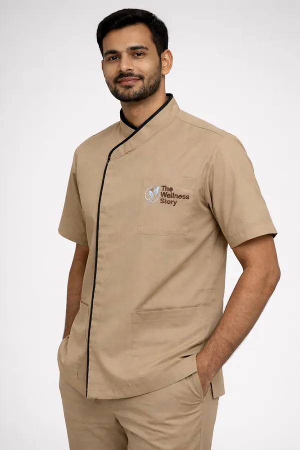 Male_Staff_Dress_|_Polycotton,_Stylish,_Comfortable_|_Half_Sleeves_|_Uniform_for_Professional_Staff_|_Color_(Beige)_Sizes-_S-2XL