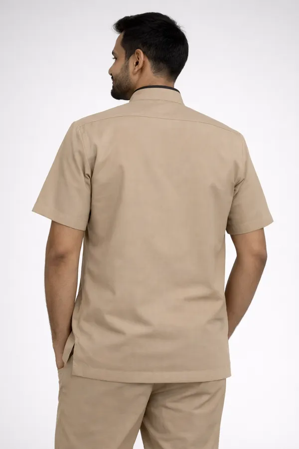 Male_Staff_Dress_|_Polycotton,_Stylish,_Comfortable_|_Half_Sleeves_|_Uniform_for_Professional_Staff_|_Color_(Beige)_Sizes-_S-2XL