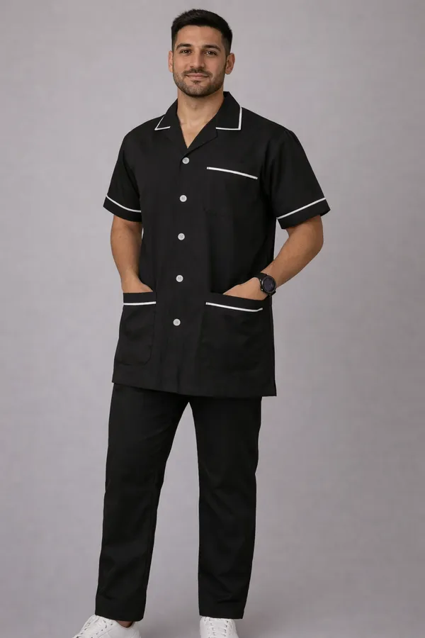 Male_Staff_Dress_|_Polycotton,_Stylish,_Comfortable_|_Half_Sleeves_|_Uniform_For_Healthcare_Professionals_|_Color_(Black)_Sizes_S_-_2XL