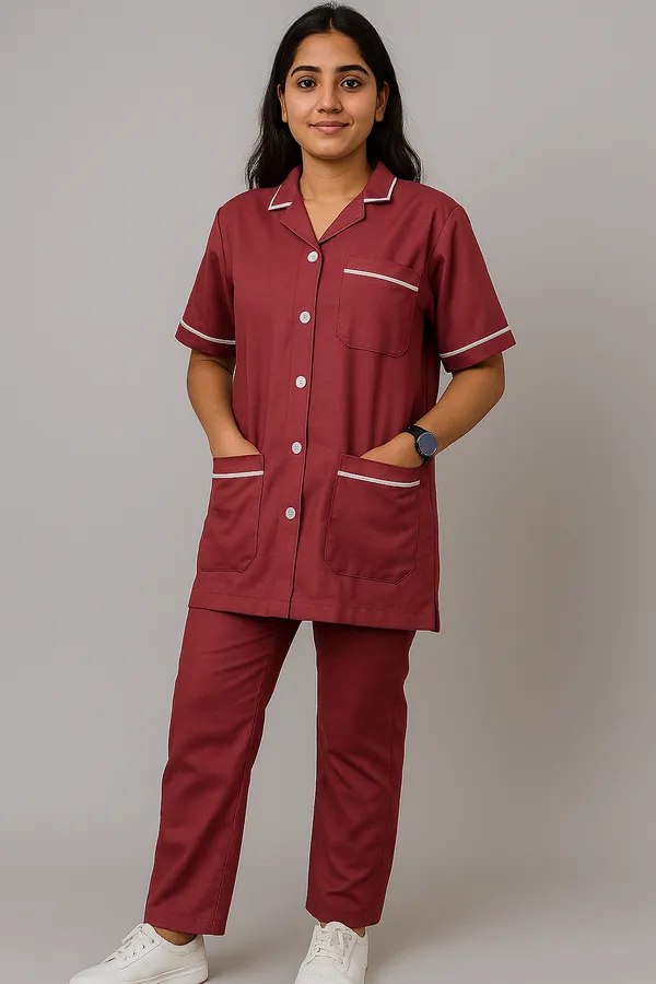 Maroon_Staff_Dress_|_Female_|_Polycotton,_Stylish,_Comfortable_|_Half_Sleeves_|_Ideal_For_Health_care_Professionals_|_Sizes_S_-_XXL