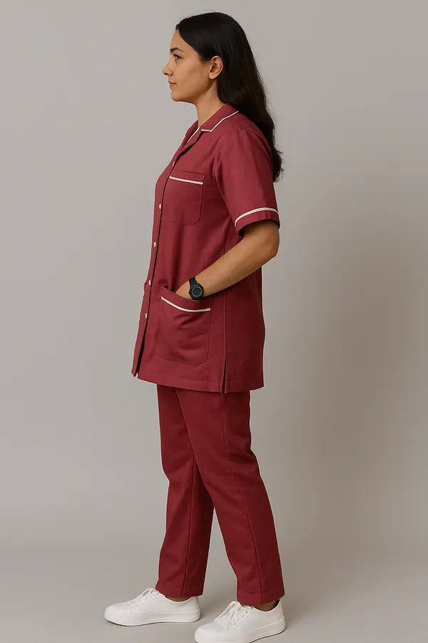 Maroon_Staff_Dress_|_Female_|_Polycotton,_Stylish,_Comfortable_|_Half_Sleeves_|_Ideal_For_Health_care_Professionals_|_Sizes_S_-_XXL