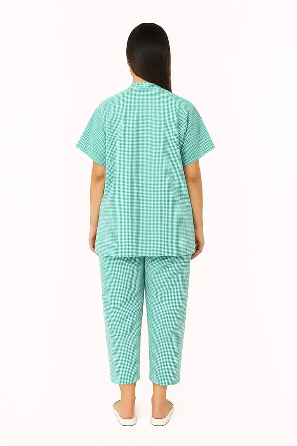 Patient_Kurta_Pajama_Set_|_Green_Checkered_Cotton_|_V-Neck_Front_Open_|_Free_Size