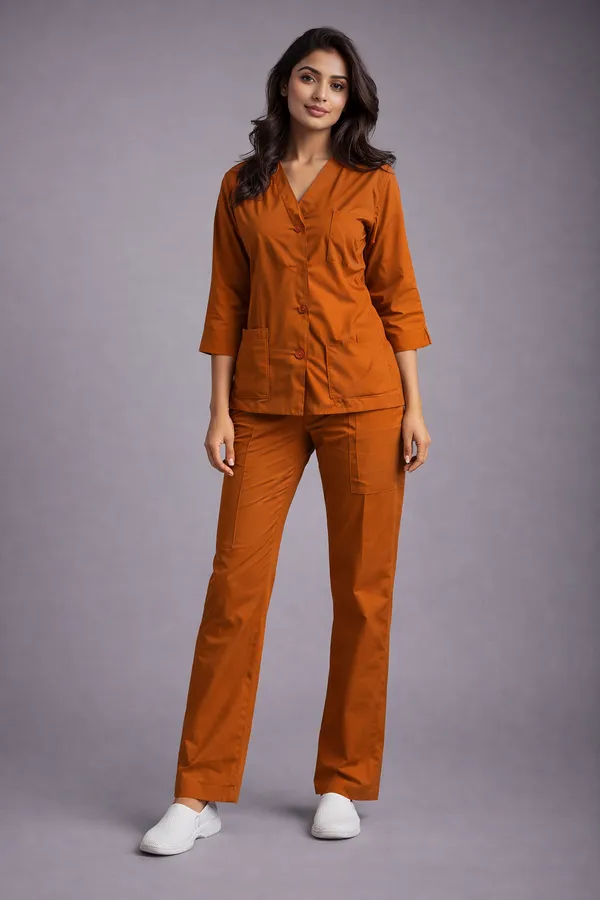 Elite_Rust_Medical_Scrub_Set_for_Women_SPUN_Fabric_|_Comfortable_V-Neck_Top_&_Pants,_Soft_Breathable_Fabric,_Professional_Workwear