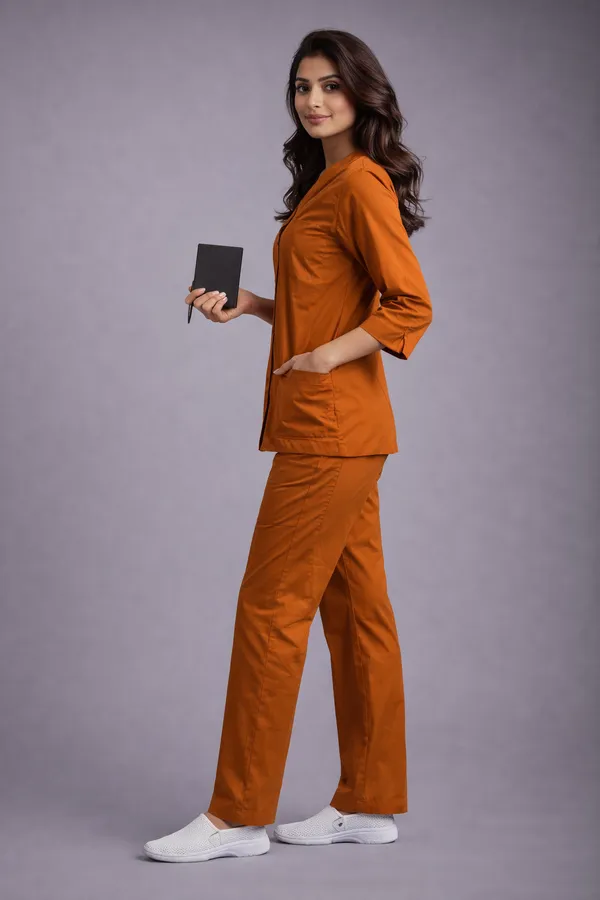 Elite_Rust_Medical_Scrub_Set_for_Women_SPUN_Fabric_|_Comfortable_V-Neck_Top_&_Pants,_Soft_Breathable_Fabric,_Professional_Workwear