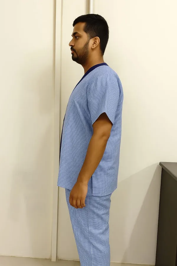 Unisex_Patient_Kurta_Pajama_Set_|_Blue_Cotton_Checkered_Hospital_Wear_for_Men_&_Women_|_Comfortable_&_Breathable_Medical_Clothing_with_Front_Button_Closure_|_Free_Size