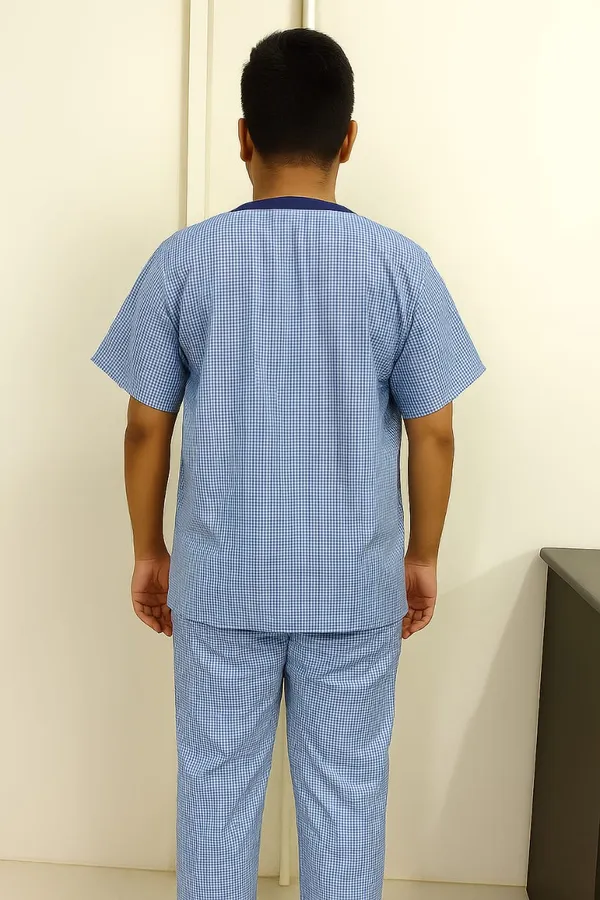 Unisex_Patient_Kurta_Pajama_Set_|_Blue_Cotton_Checkered_Hospital_Wear_for_Men_&_Women_|_Comfortable_&_Breathable_Medical_Clothing_with_Front_Button_Closure_|_Free_Size