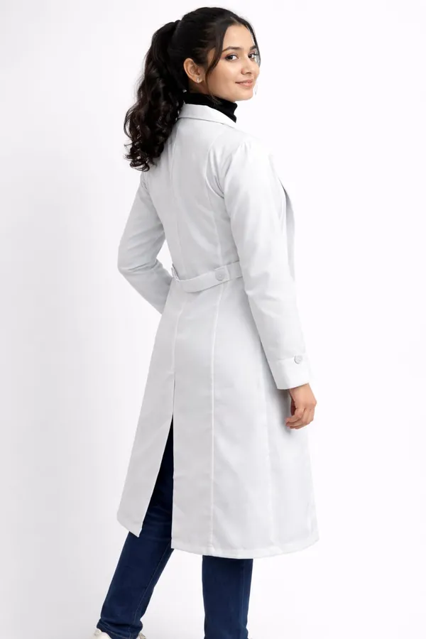Women's_Professional_White_Over_coat_|_Full_Sleeves_|_Calf_Length_|_Notch_Collar_with_Pockets_for_Doctors,_Medical_Staff,_Laboratory_Workers