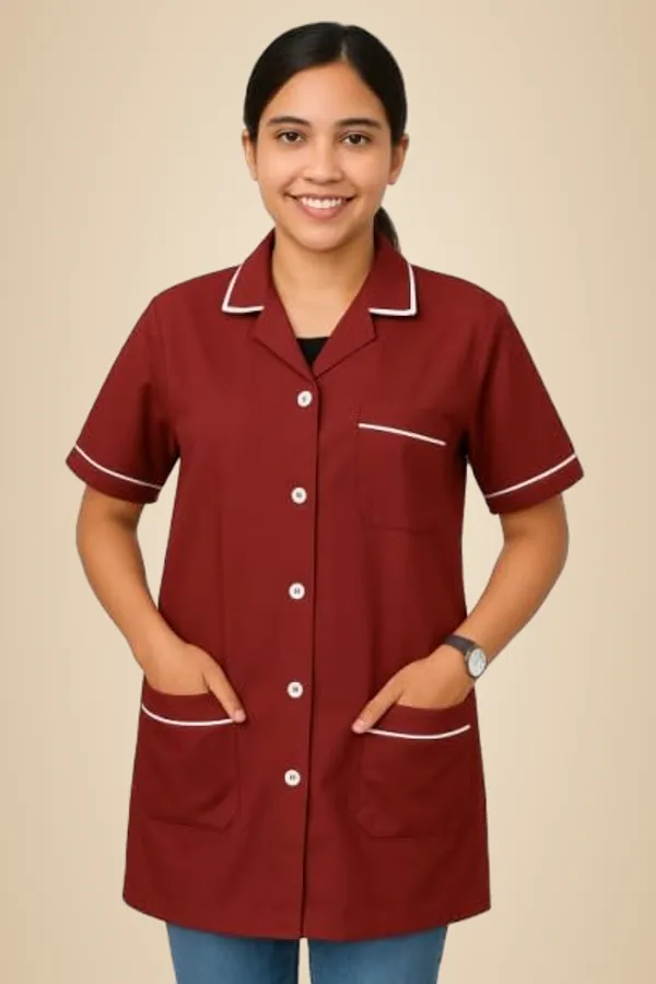 Maroon_Staff_Apron_|_3_Pocket_Apron_V-Neck_Half_Sleeves_|_Style_With_White_Piping_|_Uniform_For_Medical_Professionals_(Staff_&_Nursing)