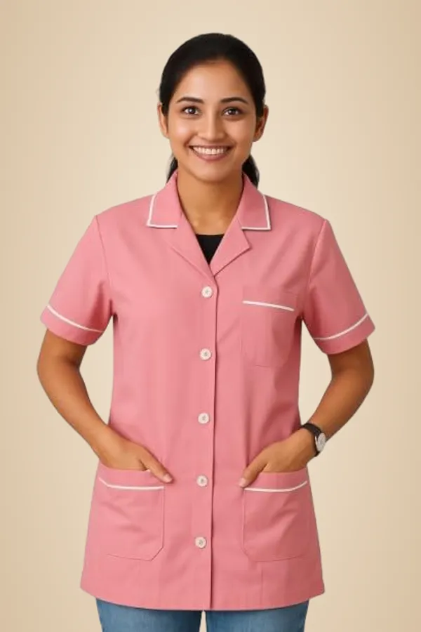 Pink_Staff_Apron_|_3_Pocket_Apron_V-Neck_Half_Sleeves_|_Style_With_White_Piping_|_Uniform_For_Medical_Professionals_(Staff_&_Nursing)