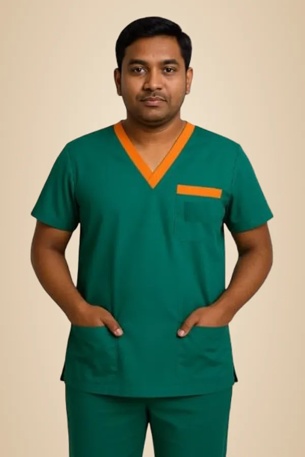 Green_Premium_Scrub_Set_|_Unisex_Medical_Scrub_Set_|_Half_Sleeves_|_Green_With_Orange_Trim_|_Ideal_For_Health_Care_Professional