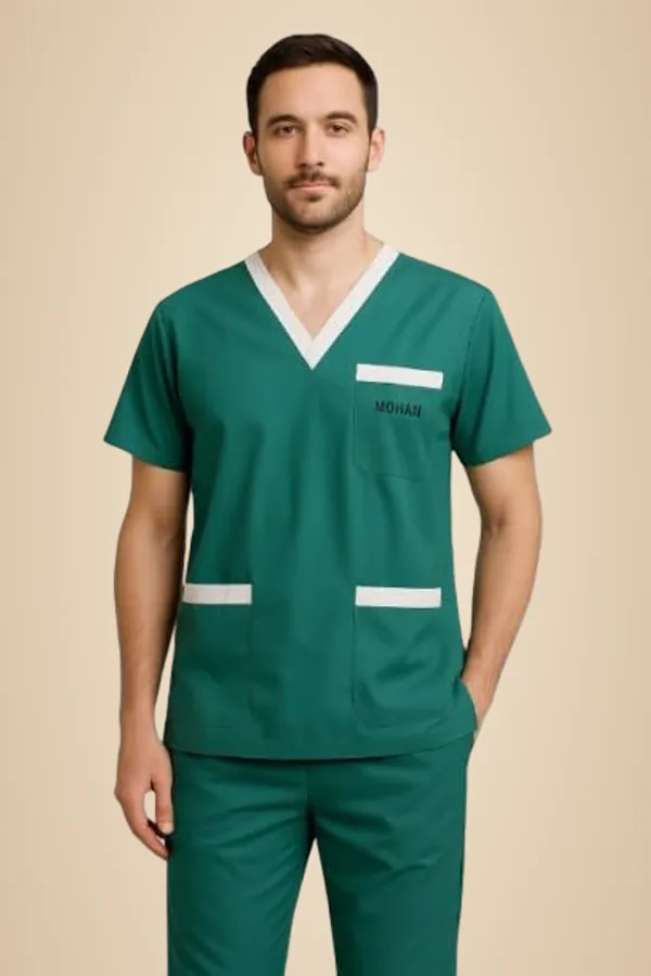 Green_Premium_Scrub_Set_|_Unisex_Medical_Scrub_Set_|_Half_Sleeves_|_Green_With_White_Trim_|_Ideal_For_Health_Care_Professional