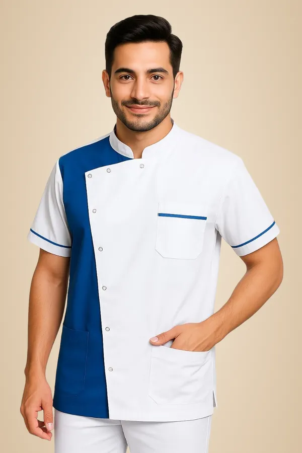 White_Dentist_Apron_|_3_Pocket_Apron_V-Neck_Half_Sleeves_|_Style_With_Snap_Closure_Button_|_Uniform_For_Medical_Professionals