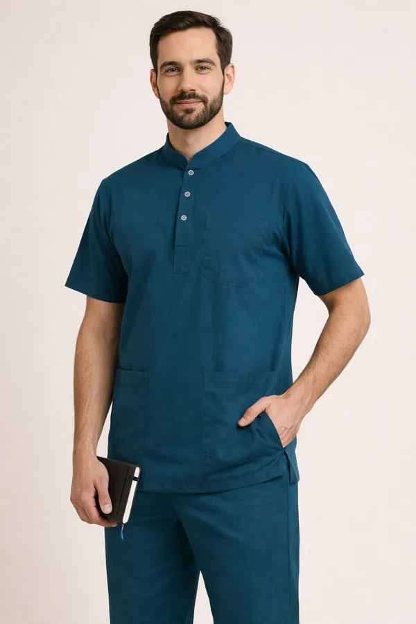 Turquoise_Blue_Premium_Scrub_Suits_|_Unisex_|_Mandarian_Collar_|_Polycotton,_Stylish,_Comfortable_|_Ideal_For_Health_care_Professionals_|_Sizes_S-2XL