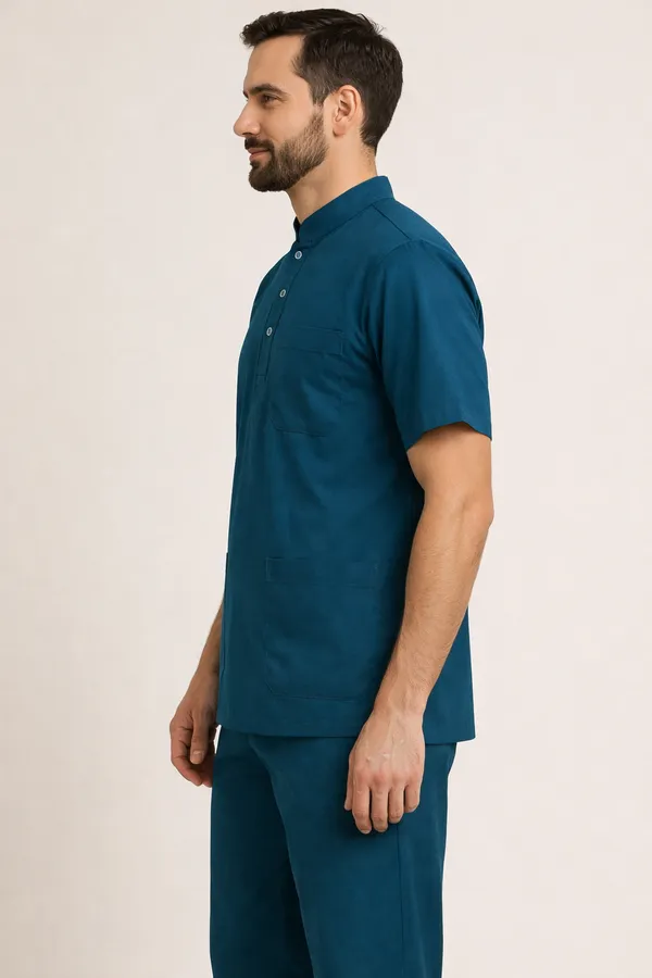 Turquoise_Blue_Premium_Scrub_Suits_|_Unisex_|_Mandarian_Collar_|_Polycotton,_Stylish,_Comfortable_|_Ideal_For_Health_care_Professionals_|_Sizes_S-2XL