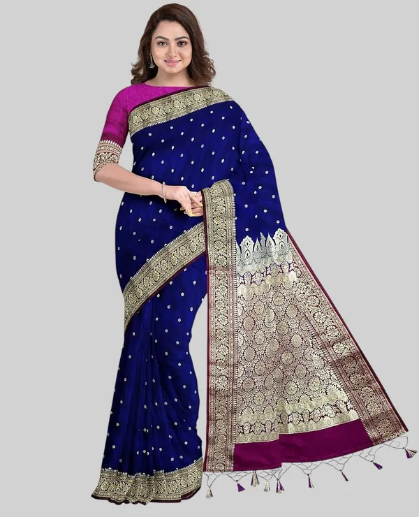 Multicolor_Satin_Woven_Pure_Banarasi_Saree_With_Unstitched_Blouse_Piece_For_Women