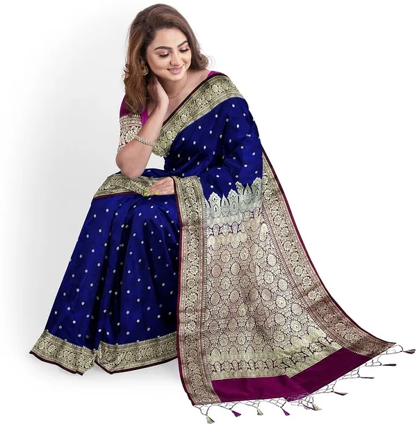 Multicolor_Satin_Woven_Pure_Banarasi_Saree_With_Unstitched_Blouse_Piece_For_Women