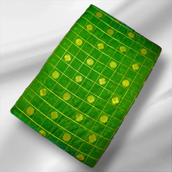 Dark_Green_Satin_Checkered_&_Woven_Pure_Kanjivaram_Saree_With_Unstitched_Blouse_Piece_For_Women