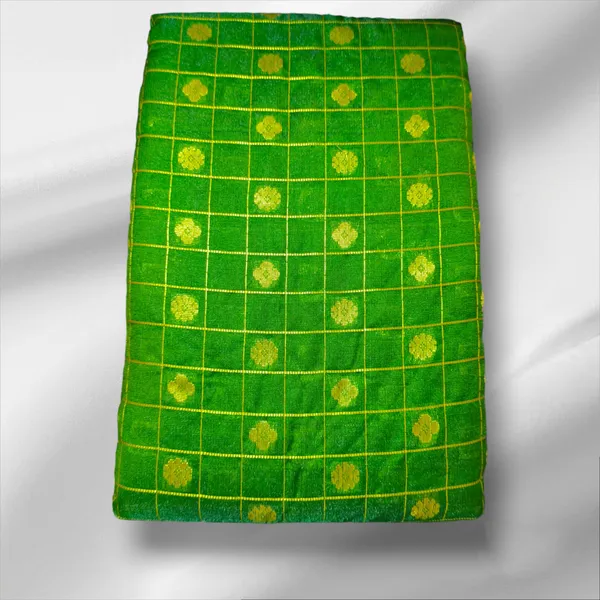 Dark_Green_Satin_Checkered_&_Woven_Pure_Kanjivaram_Saree_With_Unstitched_Blouse_Piece_For_Women