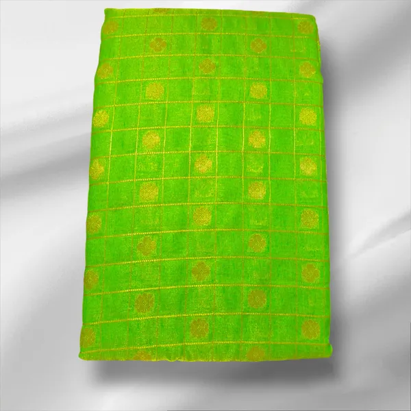 Light_Green_Satin_Checkered_&_Woven_Pure_Kanjivaram_Saree_With_Unstitched_Blouse_Piece_For_Women