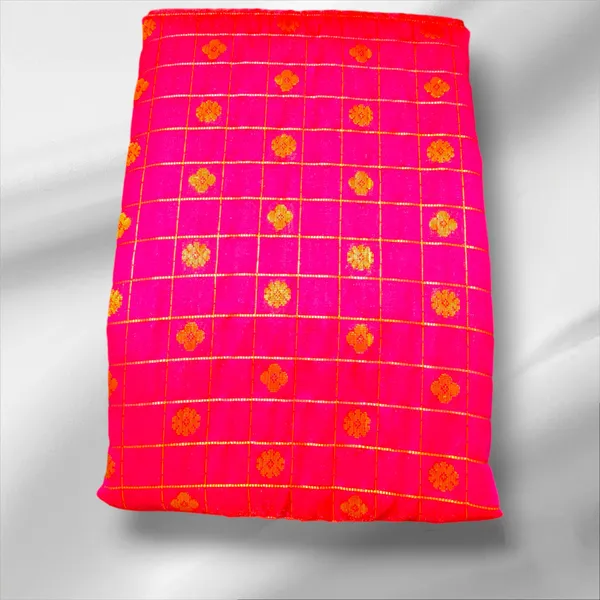 Multicolor_Satin_Checkered_&_Woven_Pure_Kanjivaram_Saree_With_Unstitched_Blouse_Piece_For_Women
