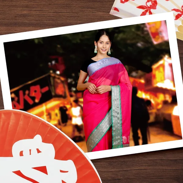 Pink_Organza_Self_Design_&_Checkered_Pure_Bollywood_Saree_With_Unstitched_Blouse_Piece_For_Women