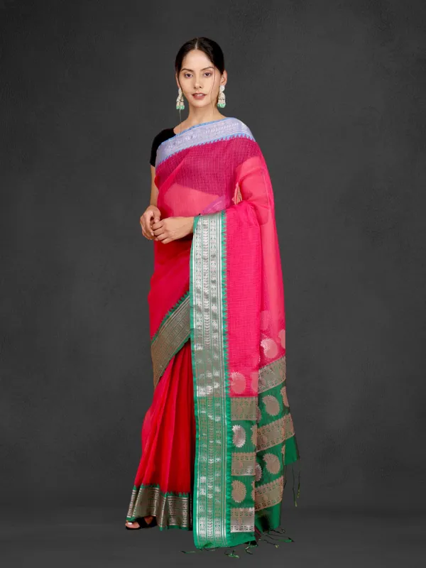 Pink_Organza_Self_Design_&_Checkered_Pure_Bollywood_Saree_With_Unstitched_Blouse_Piece_For_Women
