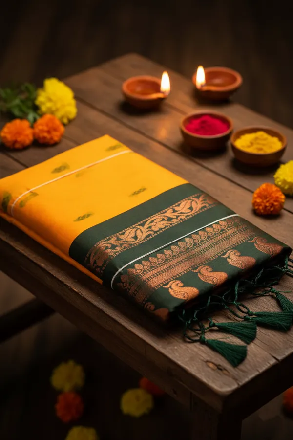 Gold_Pure_Kalyani_Cotton_Saree_With_Unstitched_Blouse_Piece_For_Women