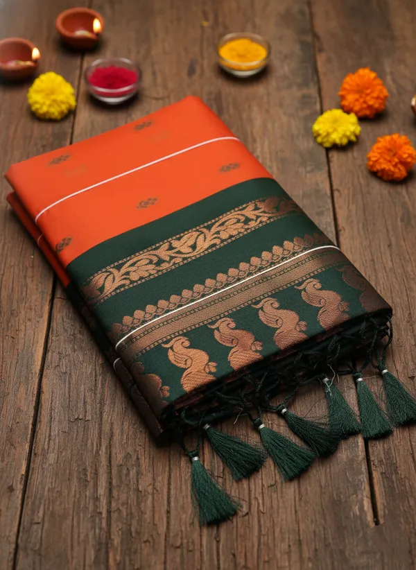 Orange_Pure_Kalyani_Cotton_Saree_With_Unstitched_Blouse_Piece_For_Women