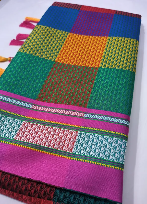 Multicolor_Cotton_Blend_Checkered_Ilkal_Saree_With_Unstitched_Blouse_Piece_For_Women