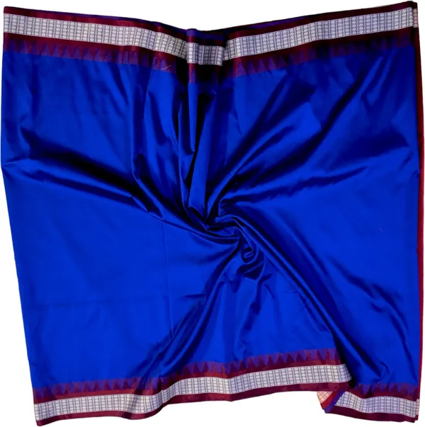 Blue_Silk_Blend_Solid_&_Temple_Border_Pure_Sambalpuri_Saree_With_Unstitched_Blouse_Piece_For_Women