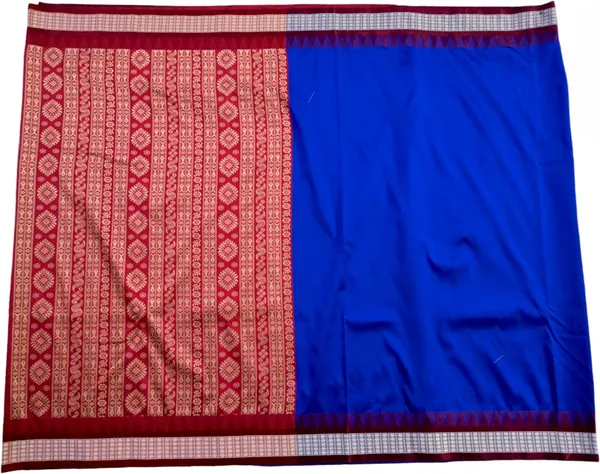 Blue_Silk_Blend_Solid_&_Temple_Border_Pure_Sambalpuri_Saree_With_Unstitched_Blouse_Piece_For_Women