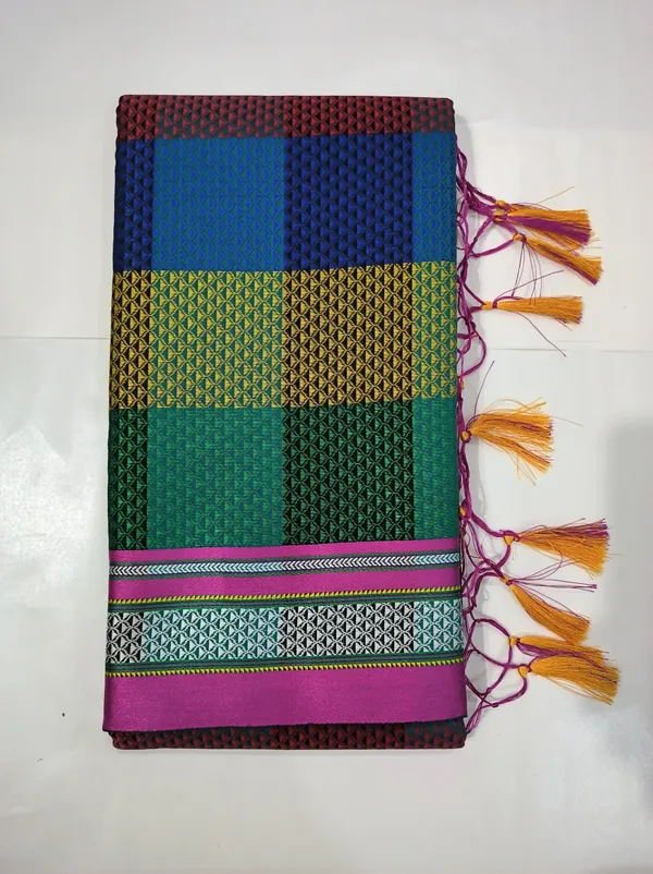 Multicolor_Cotton_Blend_Checkered_Blend_Ilkal_Saree_With_Unstitched_Blouse_Piece_For_Women