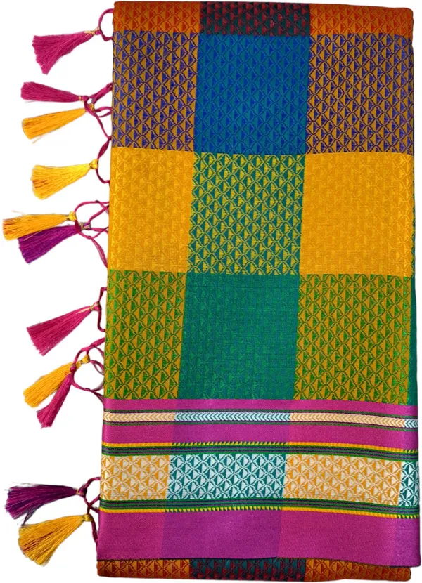 Multicolor_Cotton_Blend_Checkered_Blend_Ilkal_Saree_With_Unstitched_Blouse_Piece_For_Women