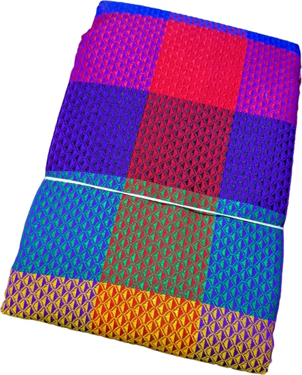 Multicolor_Cotton_Blend_Checkered_Blend_Ilkal_Saree_With_Unstitched_Blouse_Piece_For_Women