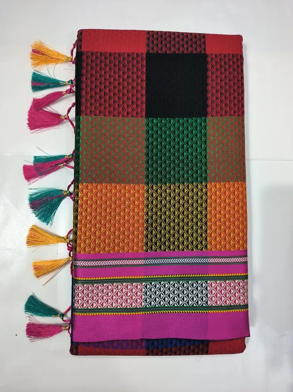 Multicolor_Cotton_Blend_Checkered_Blend_Ilkal_Saree_With_Unstitched_Blouse_Piece_For_Women