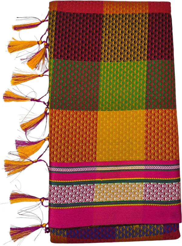 Multicolor_Cotton_Blend_Checkered_Blend_Ilkal_Saree_With_Unstitched_Blouse_Piece_For_Women
