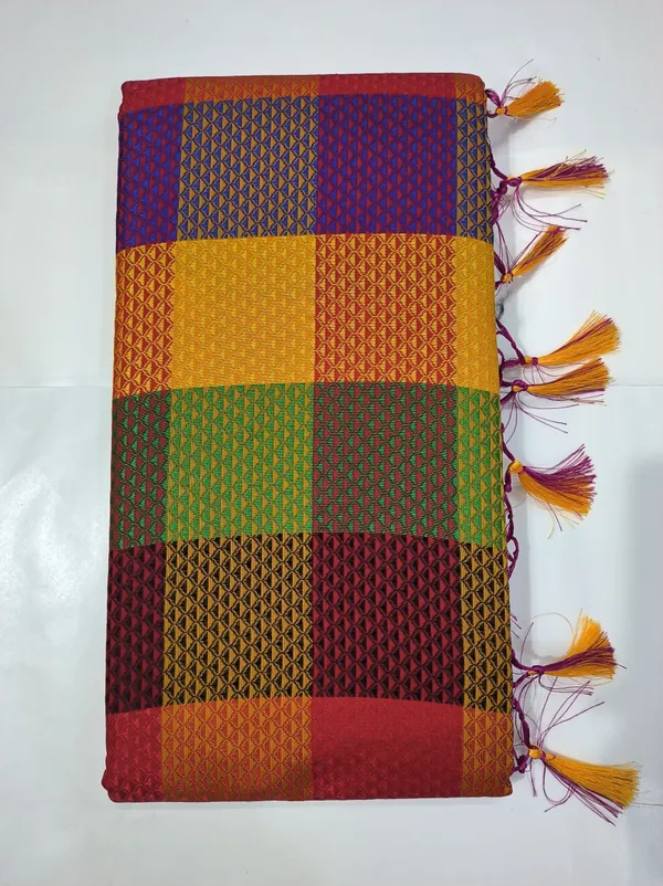 Multicolor_Cotton_Blend_Checkered_Blend_Ilkal_Saree_With_Unstitched_Blouse_Piece_For_Women