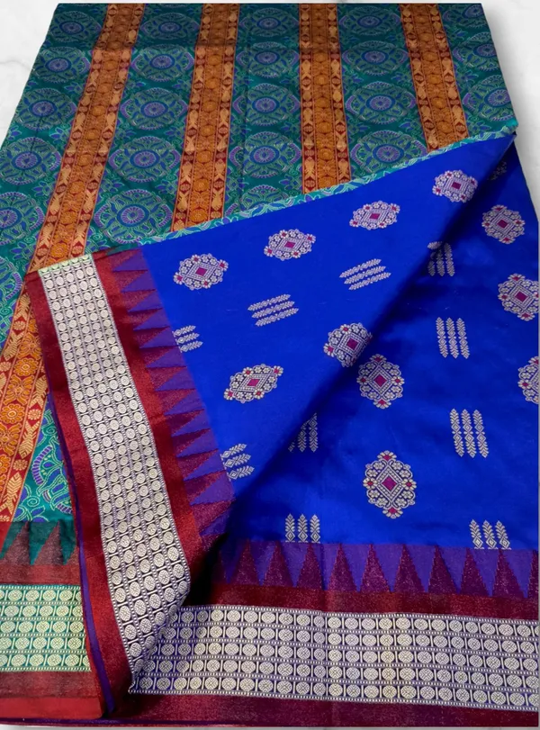 Blue_Jacquard_Woven_Pure_Sambalpuri_Saree_With_Unstitched_Blouse_Piece_For_Women