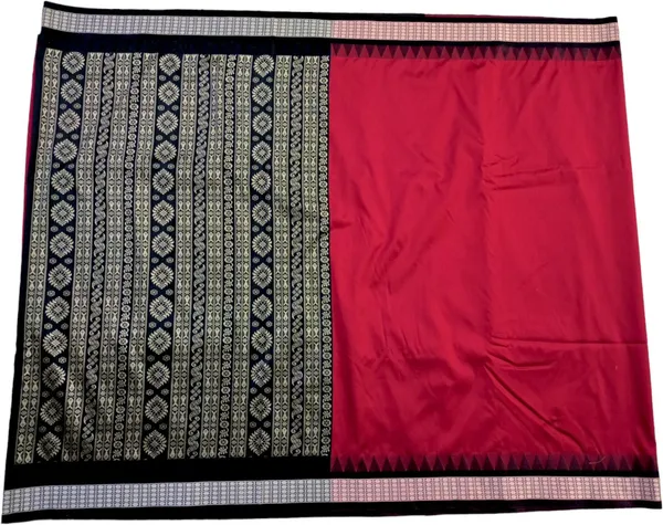 Red_Silk_Blend_Solid_&_Temple_Border_Pure_Sambalpuri_Saree_With_Unstitched_Blouse_Piece_For_Women