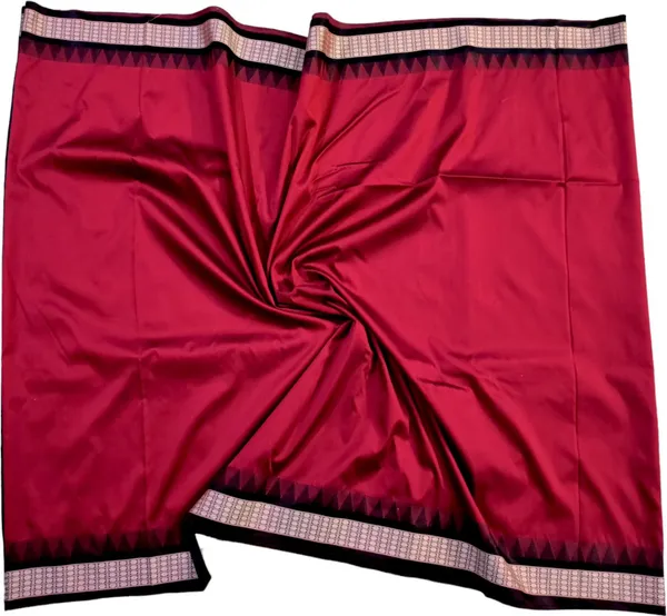 Red_Silk_Blend_Solid_&_Temple_Border_Pure_Sambalpuri_Saree_With_Unstitched_Blouse_Piece_For_Women