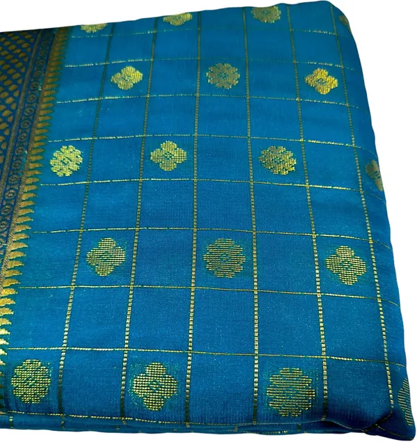 Multicolor_Satin_Checkered_&_Woven_Blend_Kanjivaram_Saree_With_Unstitched_Blouse_Piece_For_Women