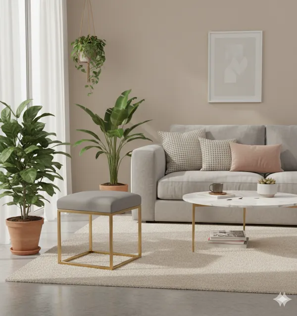 Gray_Luxe_Velvet_Stool,_Elegant_Gold_Wrought_Iron_Base,_Soft_Designer_Seating,Grey