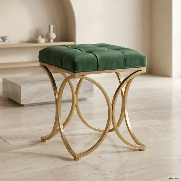 The_Lyra_Accent_Stool_-_Gold_Frame,_Forest_Green